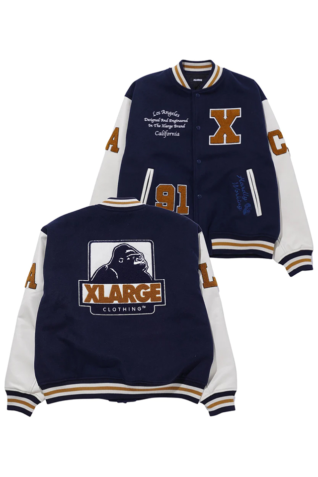 XLARGE エクストララージ 101234021009 OG LOGO VARSITY JACKET XLARGE スタジャン NAVY 正規通販 メンズ レディース