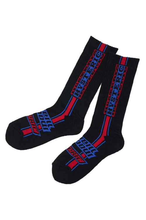 HYSTERIC GLAMOUR ヒステリックグラマー 02261QT02 HG PIT CREW スポーツソックス BLACK × RED 正規通販 メンズ