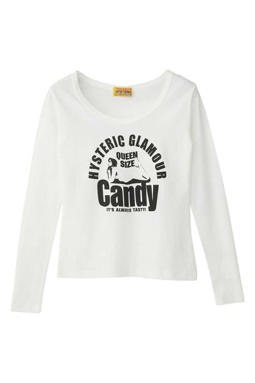HYSTERIC GLAMOUR ヒステリックグラマー 01253CL07 QUEEN SIZE CANDY チビTシャツ WHITE 正規通販 レディース