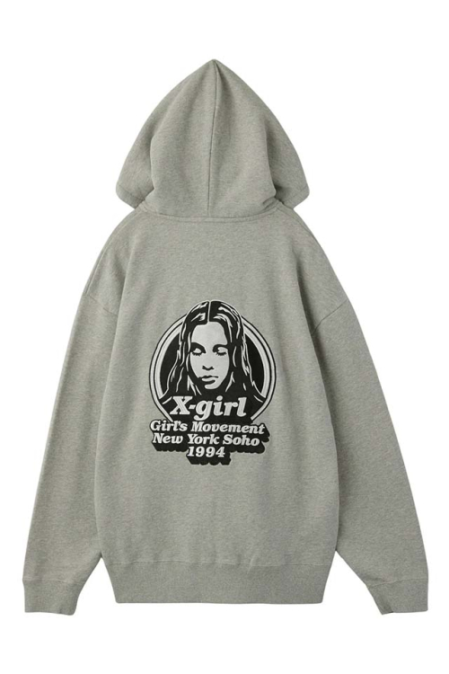 X-girl エックスガール 105254012015 MESSAGE AND FACE ZIP UP SWEAT HOODIE ジップパーカー ASH 正規通販 レディース