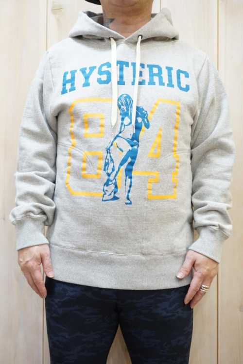 HYSTERIC GLAMOUR 02223CF03 HYS TIMES COLLEGE パーカー TOP GRAY 正規通販 メンズ