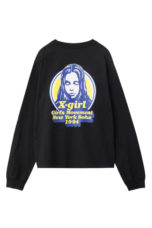 X-girl エックスガール 105254011004 MESSAGE AND FACE CIRCLE LOGO L/S TEE Tシャツ BLACK 正規通販 レディース
