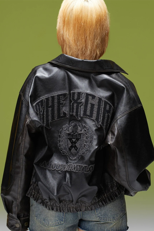X-girl エックスガール 105263021004 FAUX LEATHER LOGO PATCH JACKET フェイクレザージャケット BLACK 正規通販 レディース