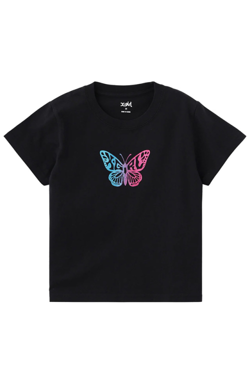 X-girl エックスガール 105262011005 GRADIENT GLITTER BUTTERFLY S/S BABY TEE ベビーTシャツ BLACK 正規通販 レディース