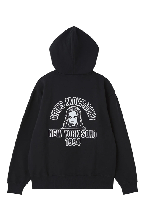 X-girl エックスガール 105263012008 ARCH LOGO AND FACE PATCH ZIP UP SWEAT HOODIE ジップパーカー BLACK 正規通販 レディース