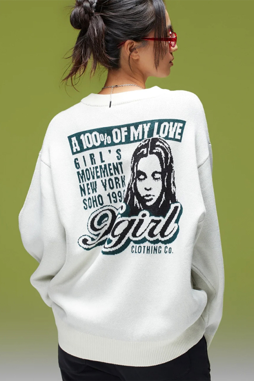 X-girl エックスガール 105263015008 FACE BACK JACQUARD KNIT TOP ジャガードニット WHITE 正規通販 レディース