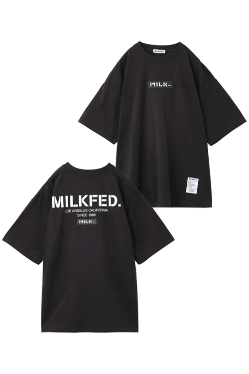 MILKFED. ミルクフェド 103231011017 BAR AND STENCIL LOGO WIDE S/S TEE MILKFED. Tシャツ BLACK 正規通販 レディース
