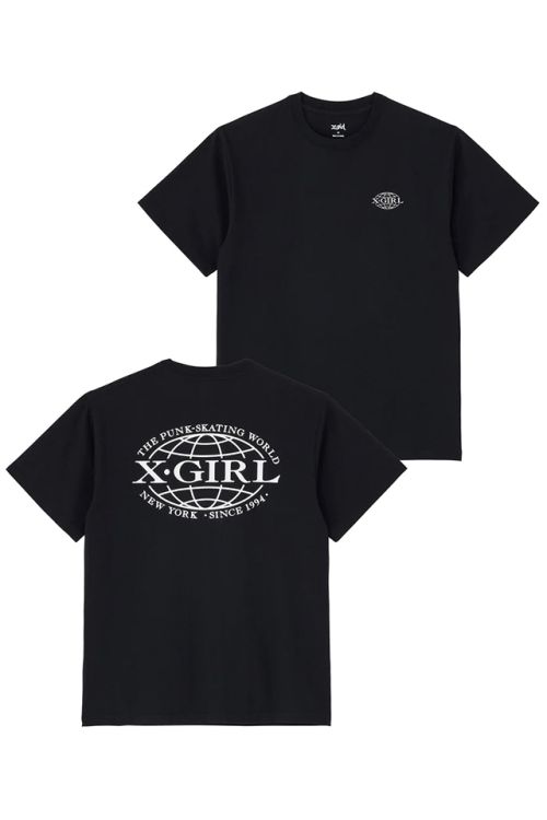 X-girl エックスガール 105232011016 X-GIRL WORLD LOGO S/S TEE Tシャツ BLACK 正規通販 レディース