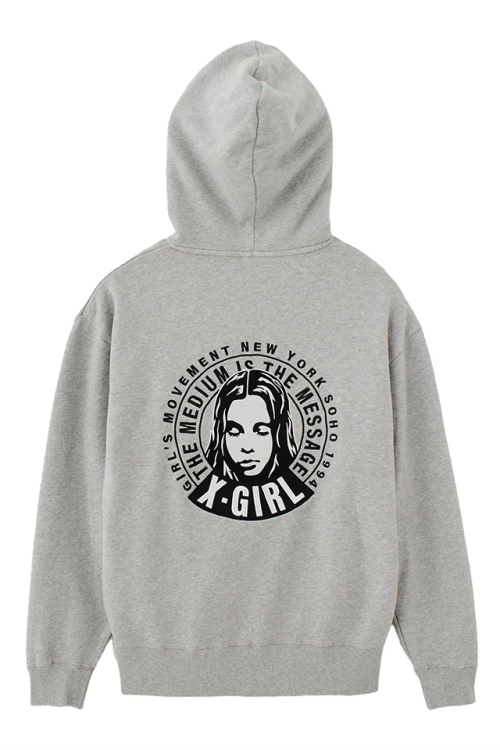 X-girl エックスガール 105261012016 CIRCLE MESSAGE AND FACE ZIP UP SWEAT HOODIE ジップパーカー ASH 正規通販 レディース