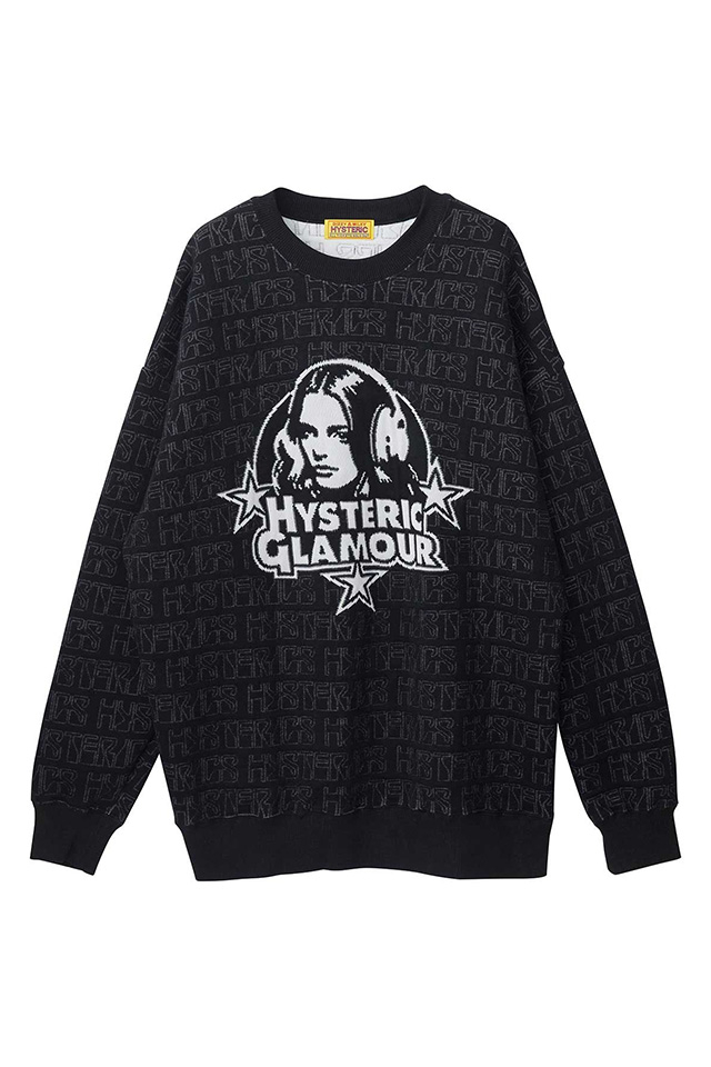 HYSTERIC GLAMOUR ヒステリックグラマー 01263CS01 HYSTERIC SWEET SOUND オーバーサイズスウェット BLACK 正規通販 レディース