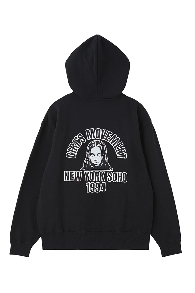 X-girl エックスガール 105263012008 ARCH LOGO AND FACE PATCH ZIP UP SWEAT HOODIE ジップパーカー BLACK 正規通販 レディース