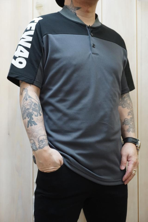 メンズ TFW49 ティーエフダブリューフォーティーナイン T102210022 COLLAR LESS POLO カラーレスポロシャツ CHACOAL × BLACK 正規通販 ゴルフ