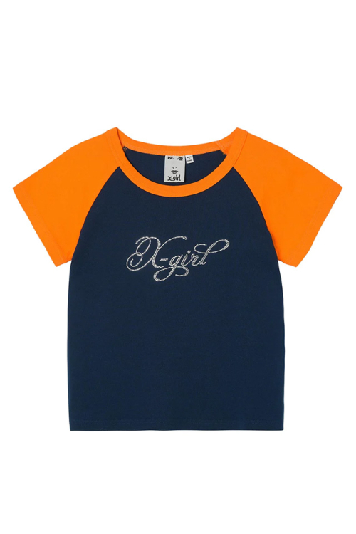 X-girl エックスガール 105232011030 RHINESTONE LOGO S/S RAGLAN BABY TEE X-girl Tシャツ NAVY 正規通販 レディース