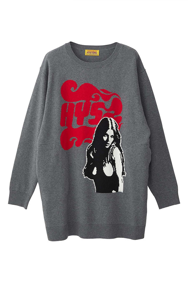 HYSTERIC GLAMOUR ヒステリックグラマー 01253NO03 FLAME WOMAN編込 ワンピース TOP GRAY 正規通販 レディース
