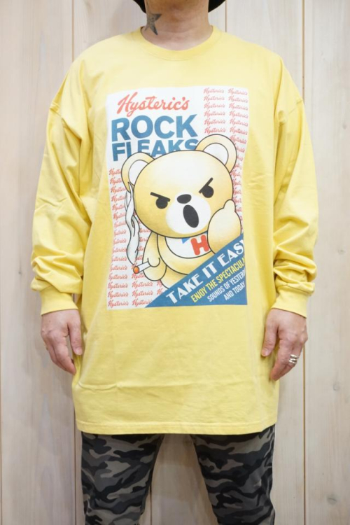 HYSTERIC GLAMOUR ヒステリックグラマー 01223CL01 ROCK FLEAKS オーバーサイズTシャツ YELLOW 正規通販 レディース メンズ ユニセックス