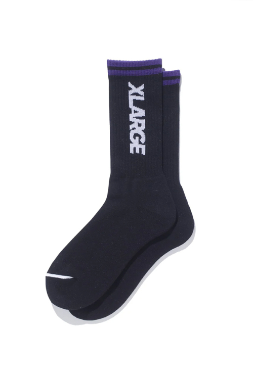 XLARGE エクストララージ 101242054007 CONTRAST STRIPED STANDARD LOGO SOCKS ソックス BLACK 正規通販 メンズ レディース