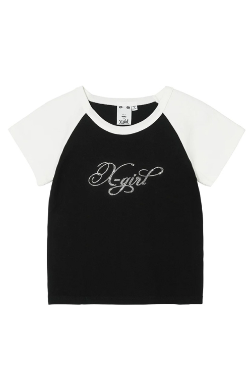 X-girl エックスガール 105232011030 RHINESTONE LOGO S/S RAGLAN BABY TEE X-girl Tシャツ BLACK 正規通販 レディース