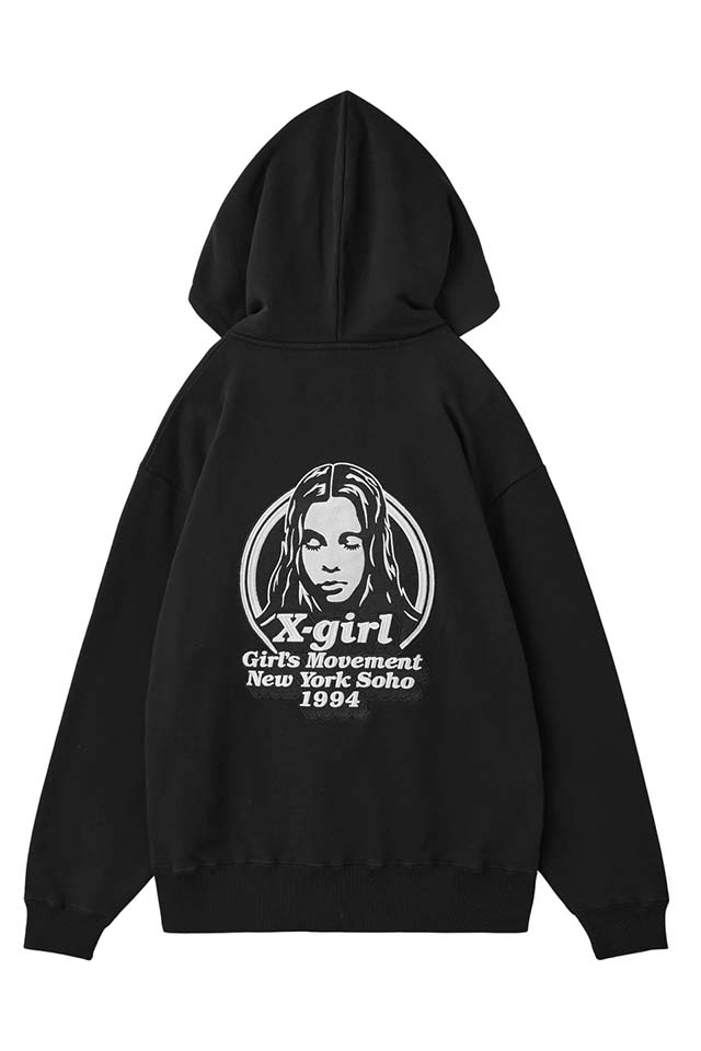 X-girl エックスガール 105254012015 MESSAGE AND FACE ZIP UP SWEAT HOODIE ジップパーカー BLACK 正規通販 レディース