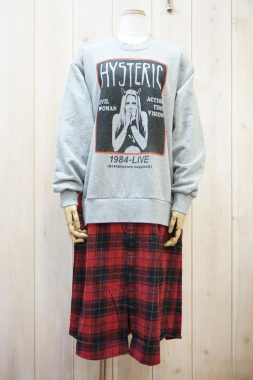 HYSTERIC GLAMOUR 01223AO01 EVIL WOMAN LIVE リメイクプルオーバーワンピース TOP GRAY 正規通販 レディース