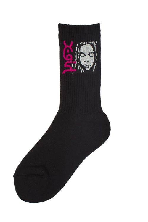 X-girl エックスガール 105262054007 SIDE LOGO FACE RIBBED SOCKS ソックス BLACK 正規通販 レディース