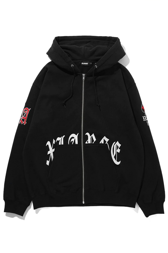 XLARGE エクストララージ 101234012012 OLD ENGLISH LOGO ZIP HOODED SWEATSHIRT XLARGE ジップパーカー BLACK 正規通販 メンズ レディース