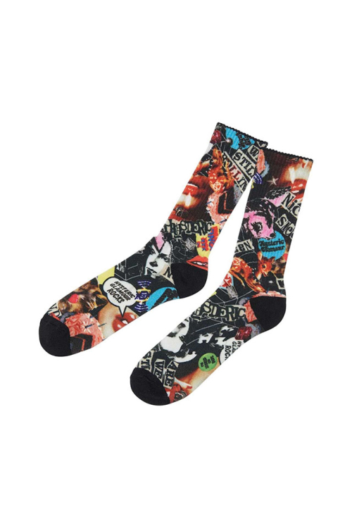 HYSTERIC GLAMOUR ヒステリックグラマー 01253QT03 KILLER QUEEN柄 スポーツソックス BLACK 正規通販 レディース